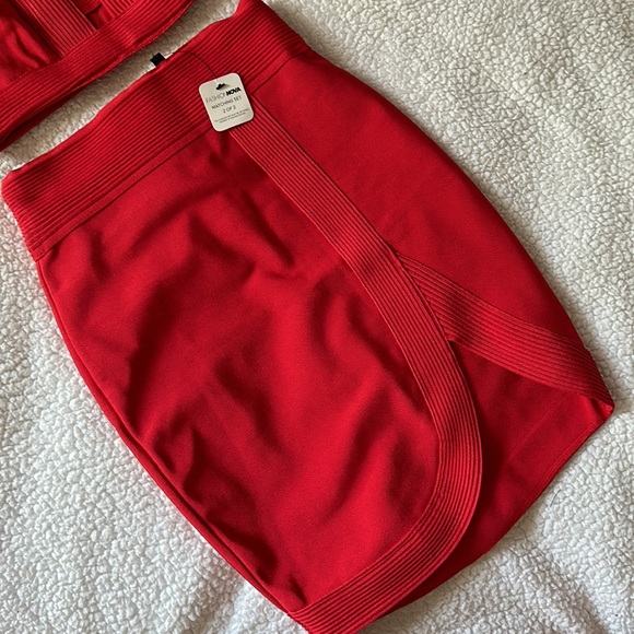 NEW Fashion Nova Red Bandage Mini Skirt Set - Picture 4 of 9
